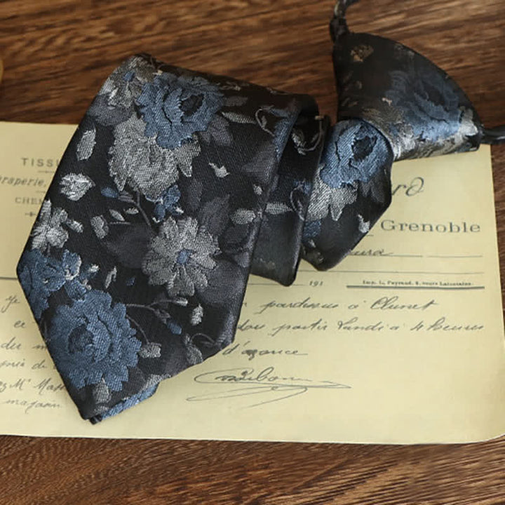 Krawatte mit Blumenmuster im Vintage-Stil für Herren - Blau & Grau - Reißverschluss - image 3