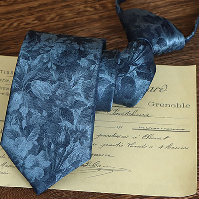 Krawatte mit Blumenmuster im Vintage-Stil für Herren - Blau - Reißverschluss - image 15
