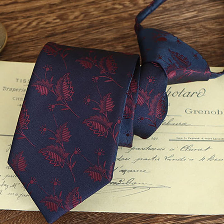 Krawatte mit Blumenmuster im Vintage-Stil für Herren - Dunkelblau & Rot - Reißverschluss - image 21