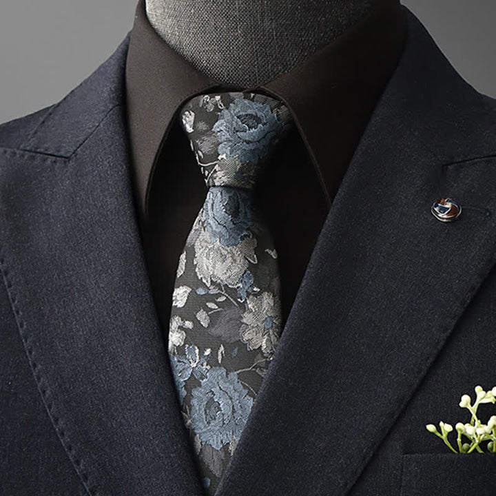 Krawatte mit Blumenmuster im Vintage-Stil für Herren - Blau & Grau - Selbstbinder - image 1