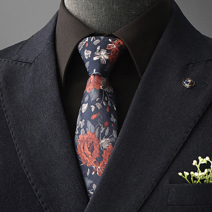 Krawatte mit Blumenmuster im Vintage-Stil für Herren - Orange & Dunkelblau - Selbstbinder - image 10