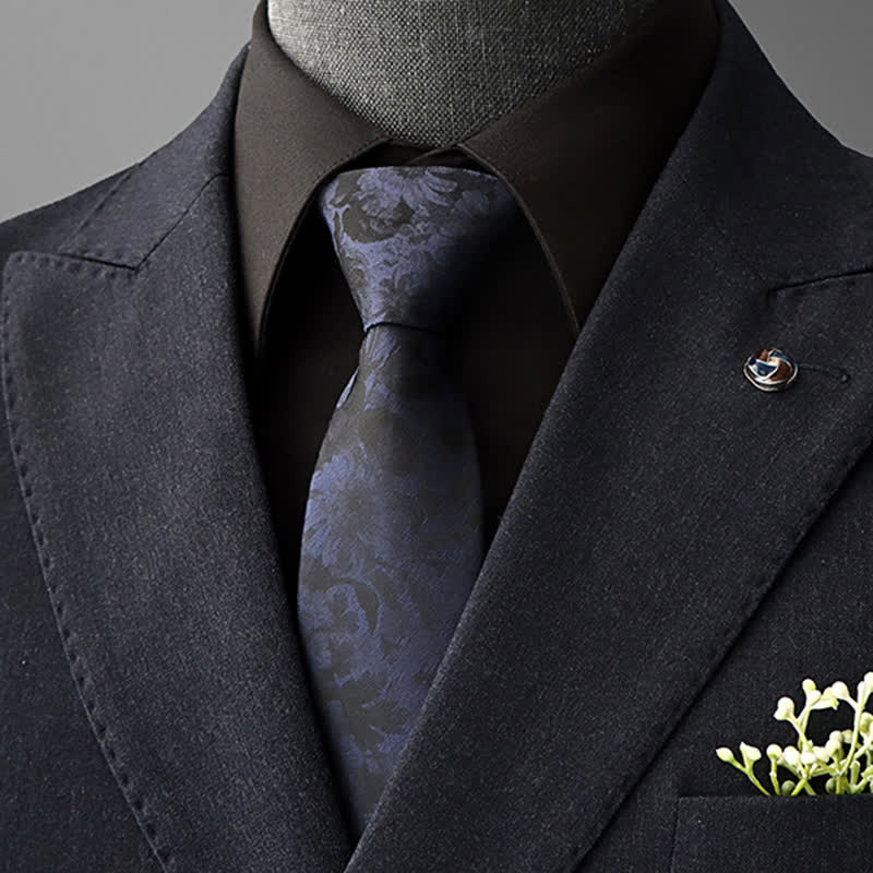 Krawatte mit Blumenmuster im Vintage-Stil für Herren - Schwarz & Dunkelblau - Selbstbinder - image 7