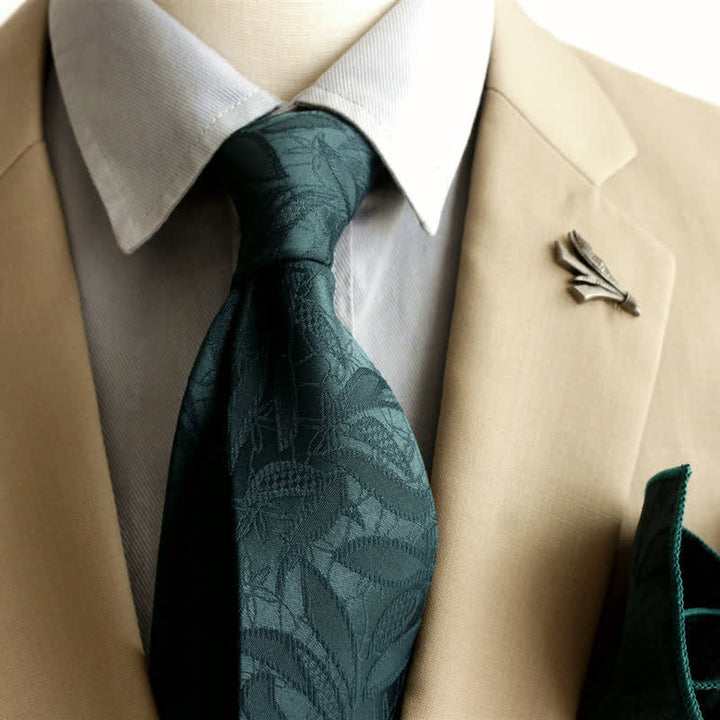 Herren-Freizeitkrawatte mit floralem Jacquard-Blättermuster - Dunkelgrün - image 0