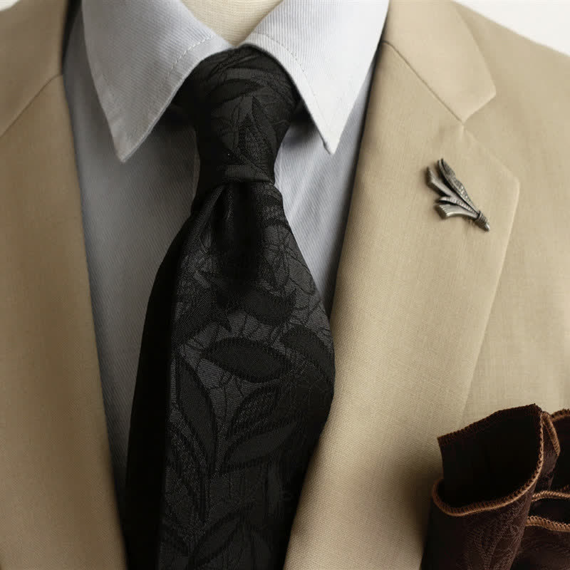 Herren-Freizeitkrawatte mit floralem Jacquard-Blättermuster - Schwarz - image 10