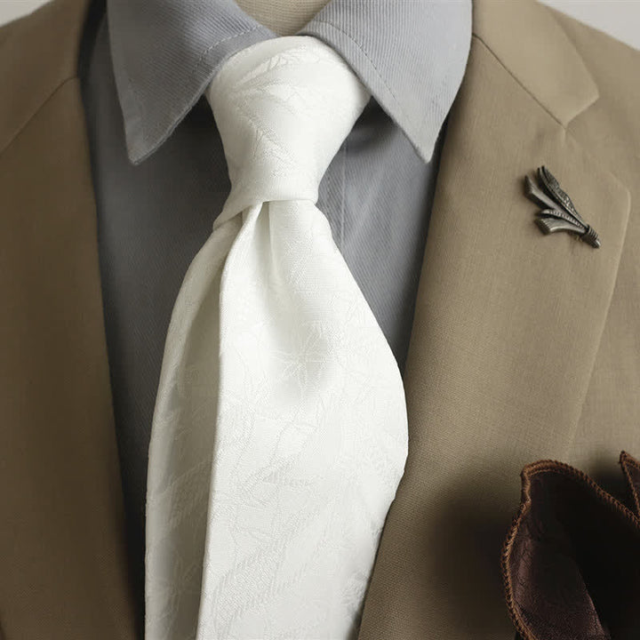 Herren-Freizeitkrawatte mit floralem Jacquard-Blättermuster - Weiß - image 11