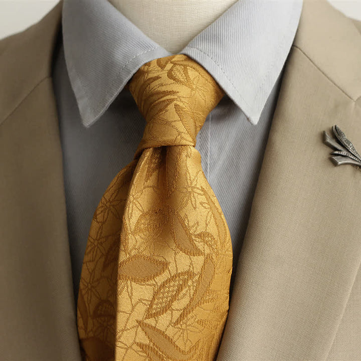 Herren-Freizeitkrawatte mit floralem Jacquard-Blättermuster - Gold - image 5
