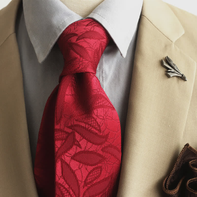 Herren-Freizeitkrawatte mit floralem Jacquard-Blättermuster - Rot - image 12