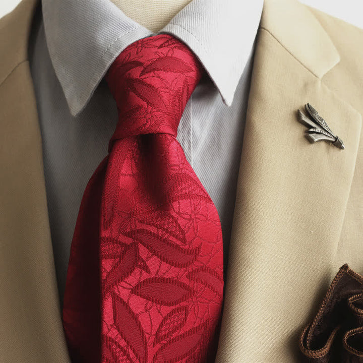 Herren-Freizeitkrawatte mit floralem Jacquard-Blättermuster - Rot - image 12
