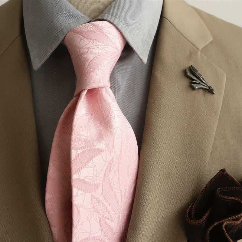Herren-Freizeitkrawatte mit floralem Jacquard-Blättermuster - Rosa - image 13