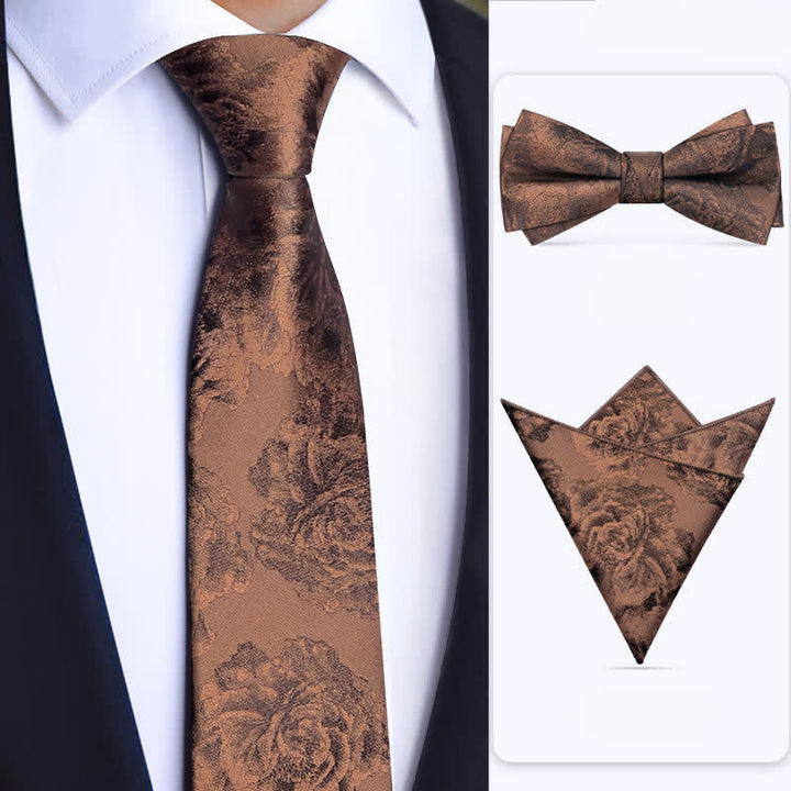 3Stk Vintage Bronze Blumen Fliegen- und Krawatten-Set für Herren