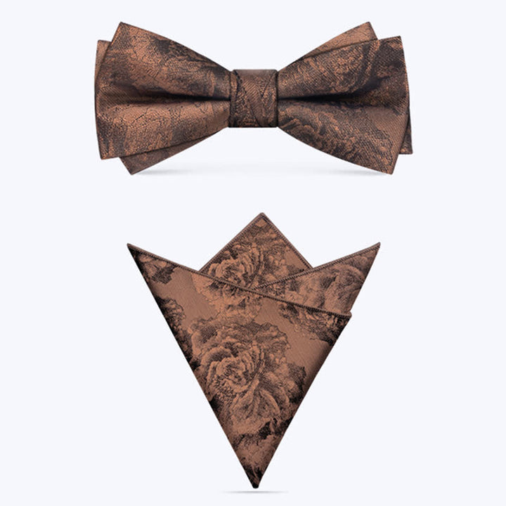 3Stk Vintage Bronze Blumen Fliegen- und Krawatten-Set für Herren