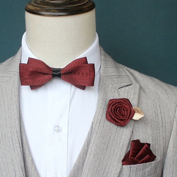 3 Stück Herren Elegantes Vintage Dunkle Linien Fliege Set