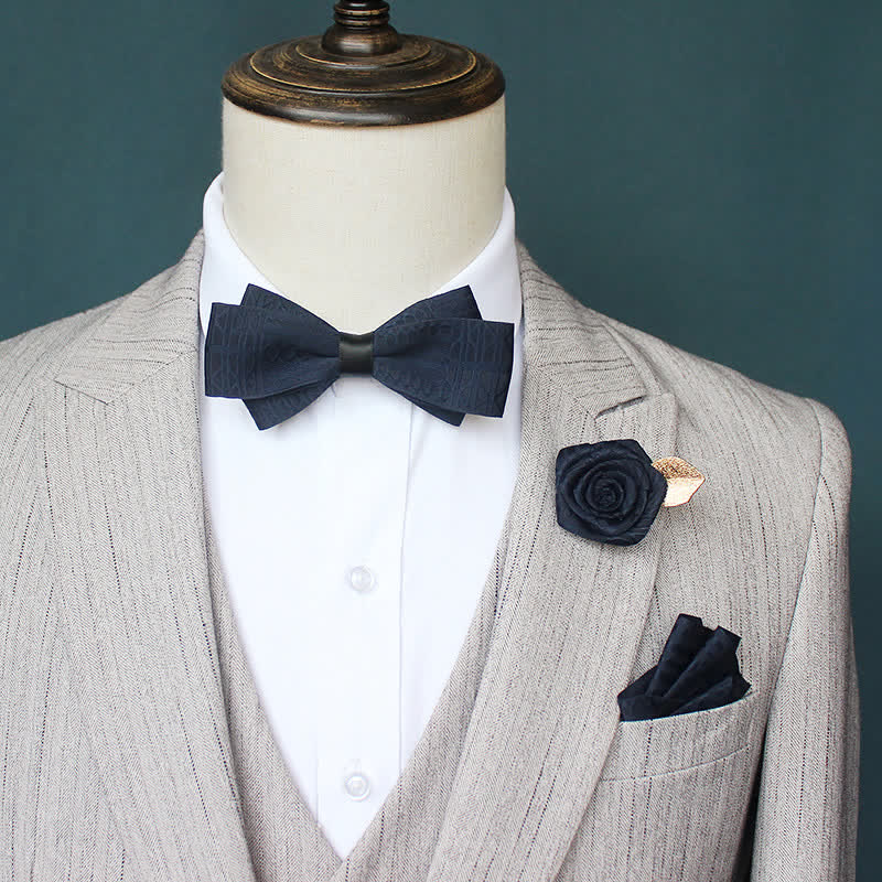 3 Stück Herren Elegantes Vintage Dunkle Linien Fliege Set