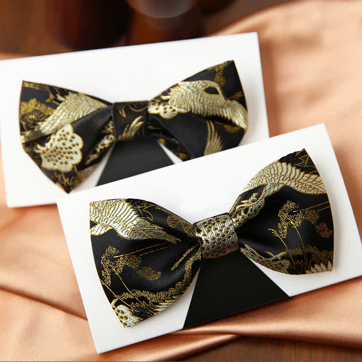 Luxus-Jacquard-Fliege mit goldenem Kranichmotiv für Herren