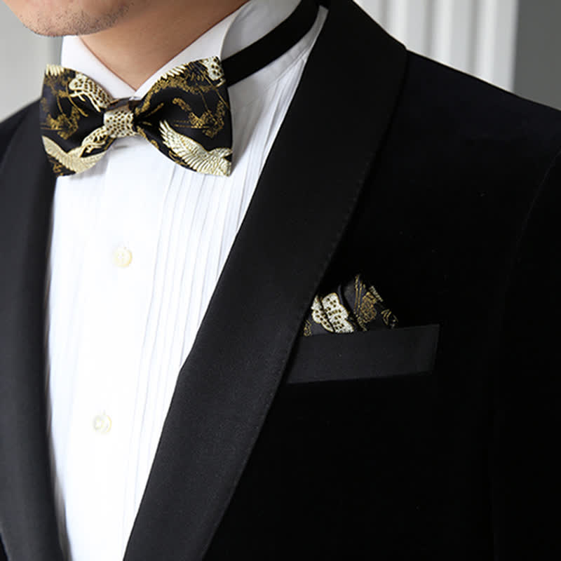 Luxus-Jacquard-Fliege mit goldenem Kranichmotiv für Herren