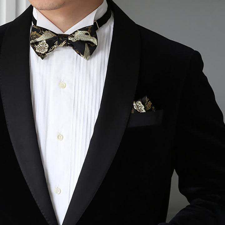 Luxus-Jacquard-Fliege mit goldenem Kranichmotiv für Herren