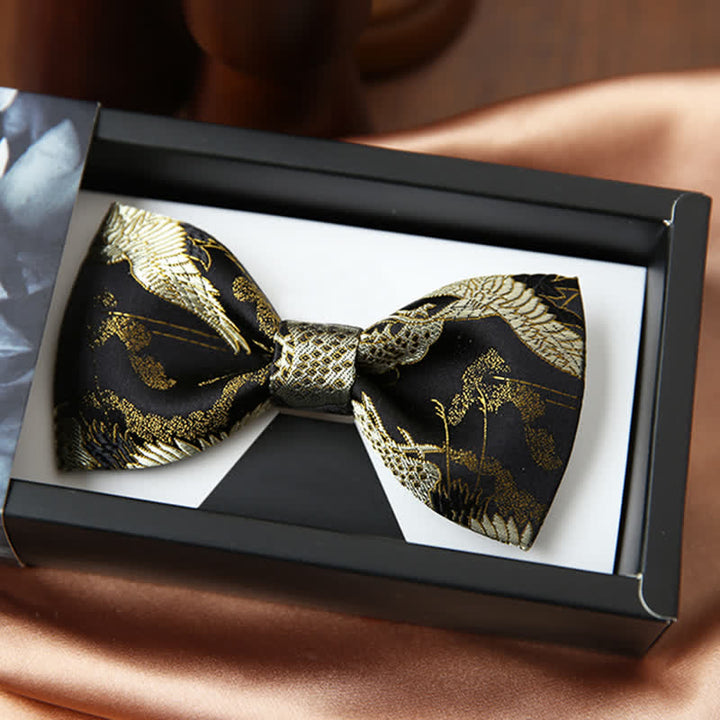 Luxus-Jacquard-Fliege mit goldenem Kranichmotiv für Herren
