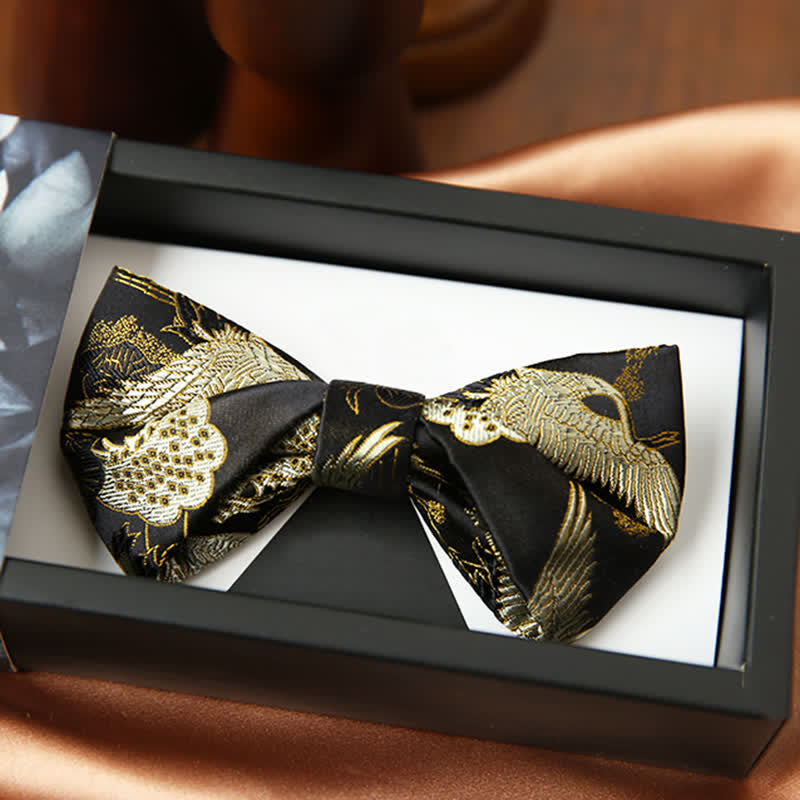 Luxus-Jacquard-Fliege mit goldenem Kranichmotiv für Herren