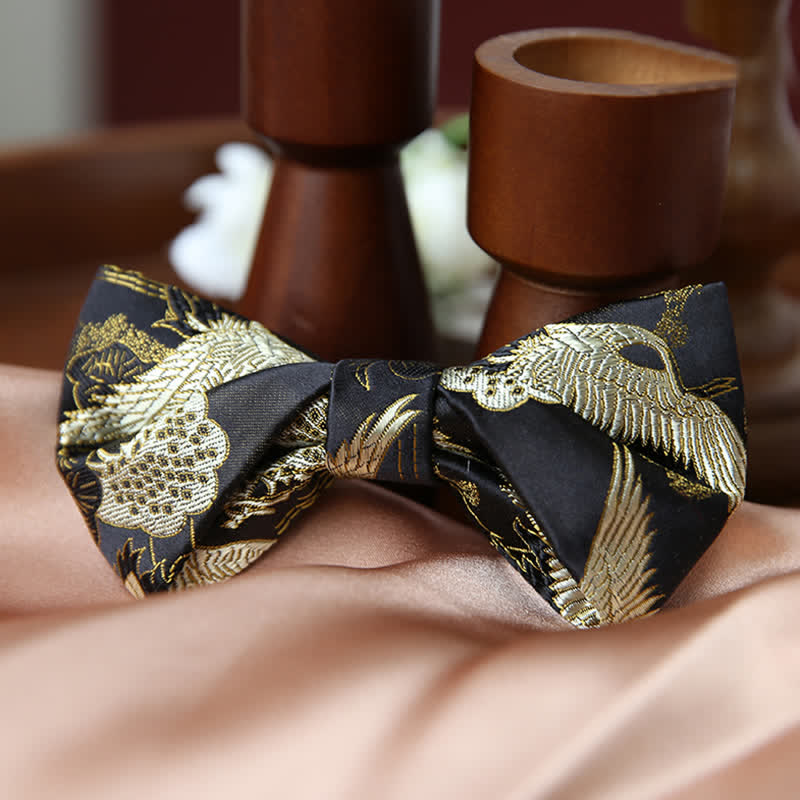 Luxus-Jacquard-Fliege mit goldenem Kranichmotiv für Herren