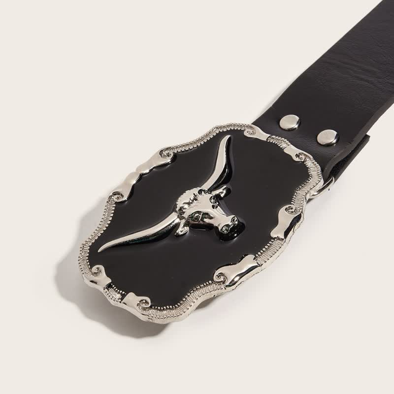 Schwarzer Longhorn-Bullen-Nietenledergürtel für Herren