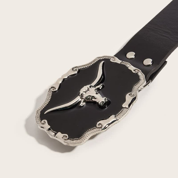 Schwarzer Longhorn-Bullen-Nietenledergürtel für Herren