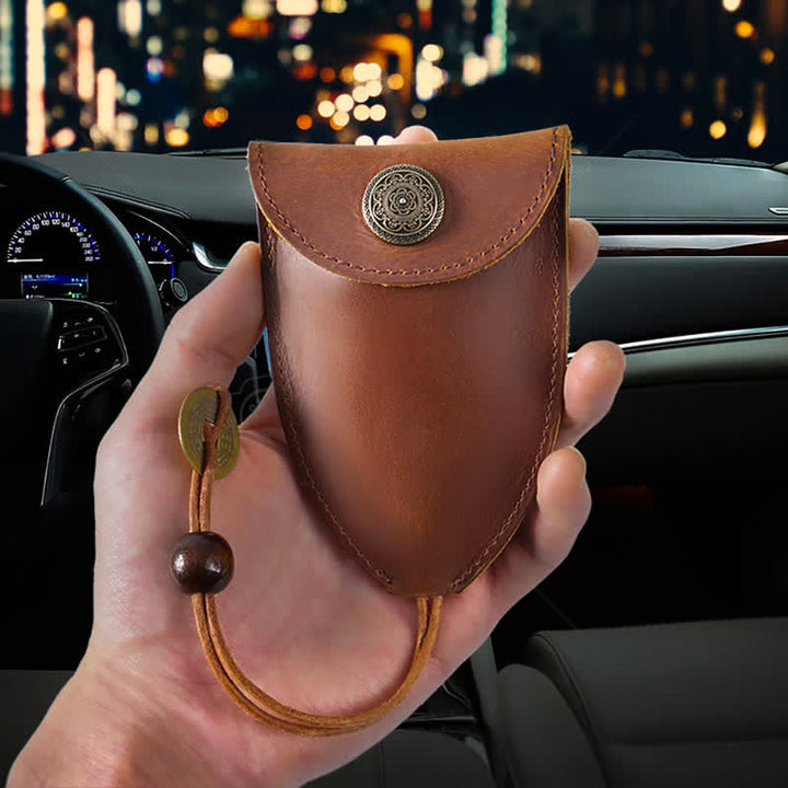 Vintage Coin Pull-out Smart Key Leder Schlüsseltasche mit Münzfach