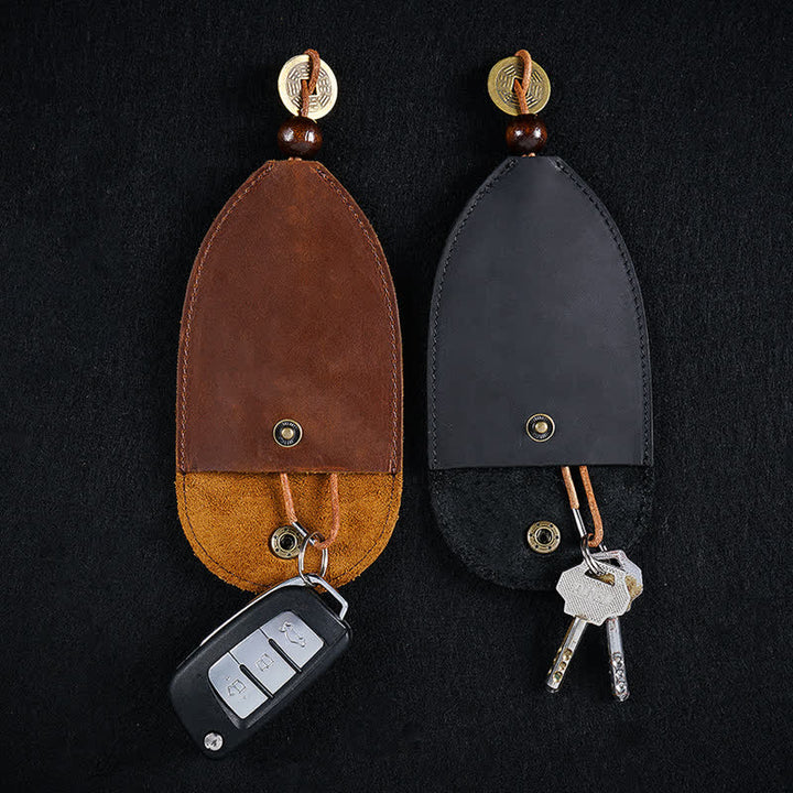Vintage Coin Pull-out Smart Key Leder Schlüsseltasche mit Münzfach