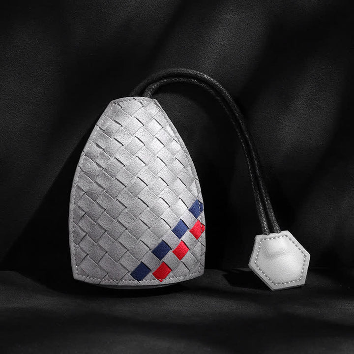 Moderne geflochtene herausziehbare Leder-Autoschlüsseltasche - Grau #2 - image 4