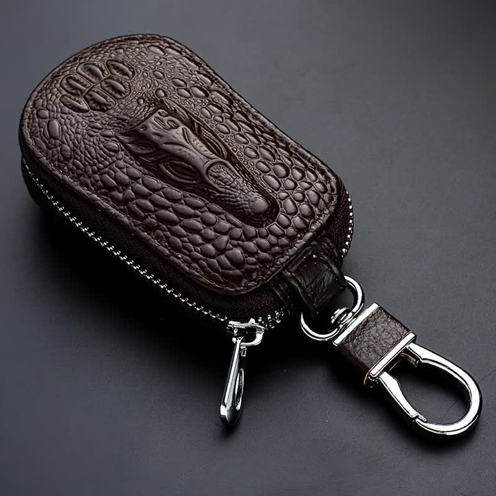 Krokodil-Reißverschluss Mini-Taille Leder Autoschlüssel-Etui - Kaffee - image 1