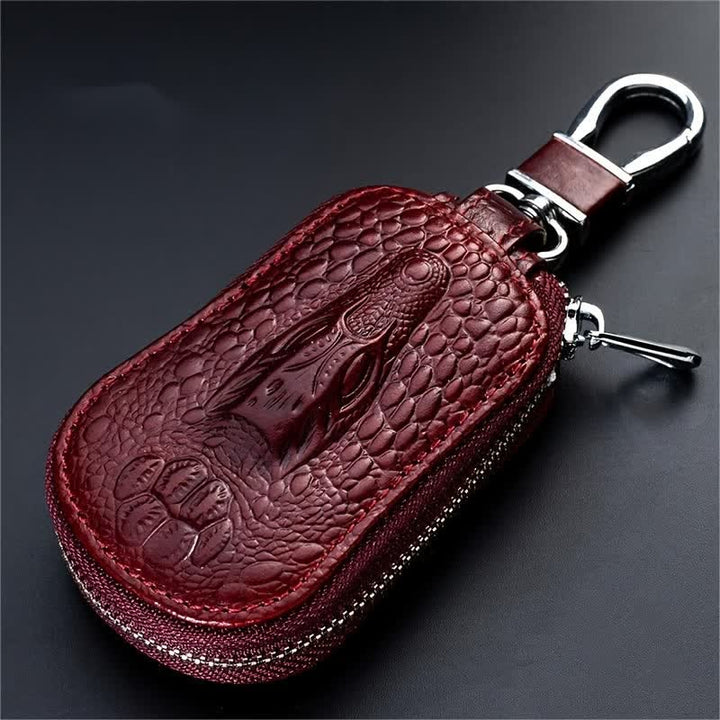 Krokodil-Reißverschluss Mini-Taille Leder Autoschlüssel-Etui - Burgunderrot - image 7