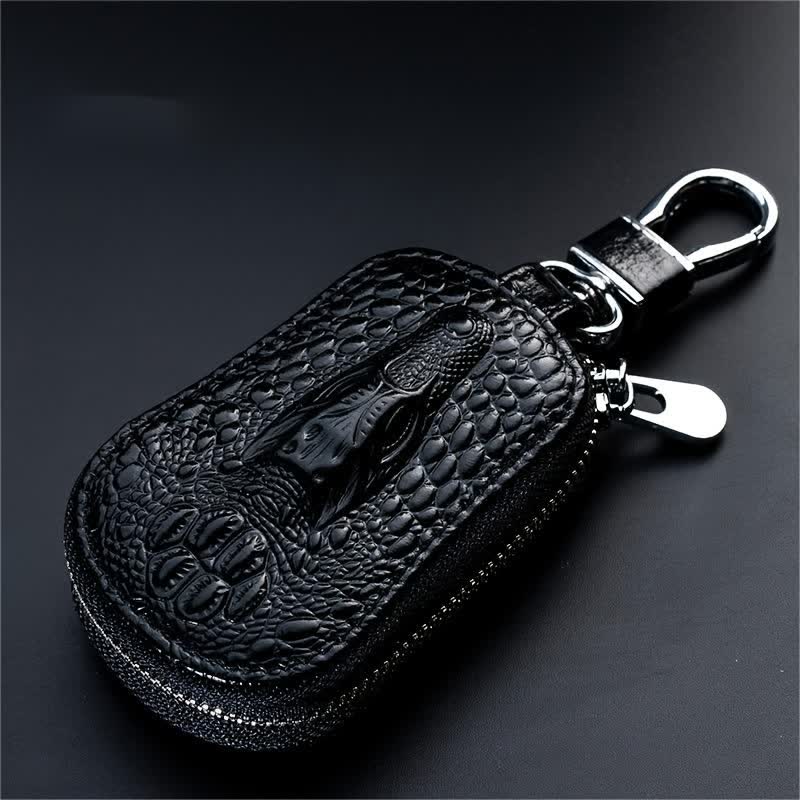 Krokodil-Reißverschluss Mini-Taille Leder Autoschlüssel-Etui - Schwarz - image 2