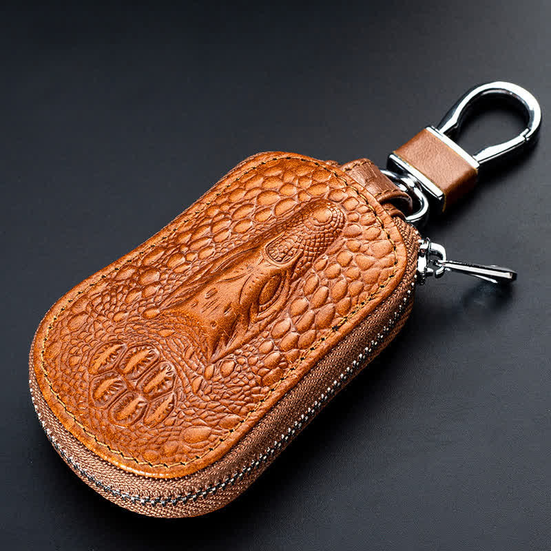 Krokodil-Reißverschluss Mini-Taille Leder Autoschlüssel-Etui - Gelb - image 6