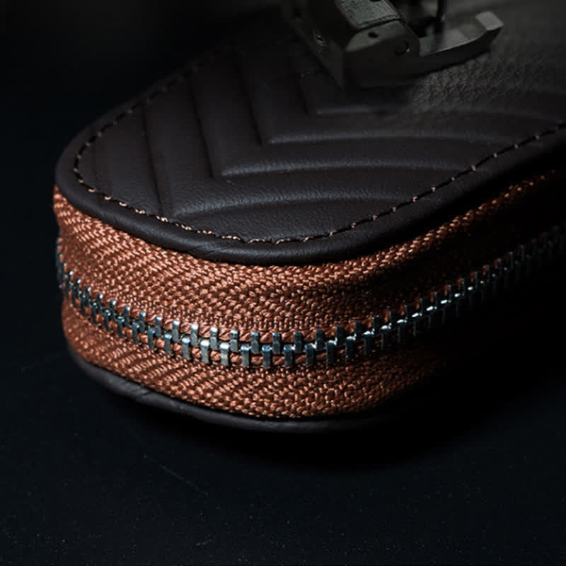 Multifunktionale Reißverschluss-Leder-Autoschlüssel-Tasche mit V-Muster - image 4