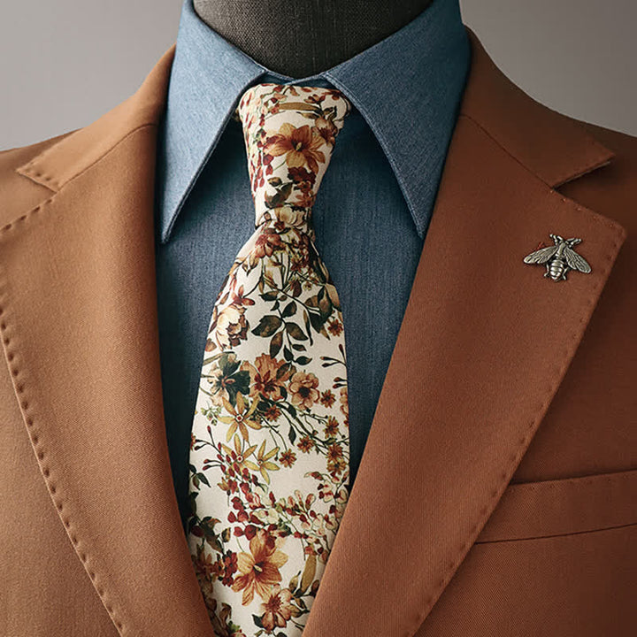 Lässige Krawatte mit Blumenmuster in Orange und Elfenbein für Herren