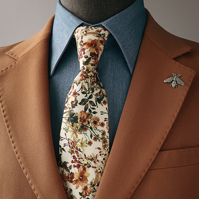 Lässige Krawatte mit Blumenmuster in Orange und Elfenbein für Herren - Orange & Elfenbein - image 0