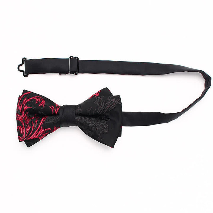 Fliege für Herren mit schwarzem und rotem Weinranken-Blumenmuster