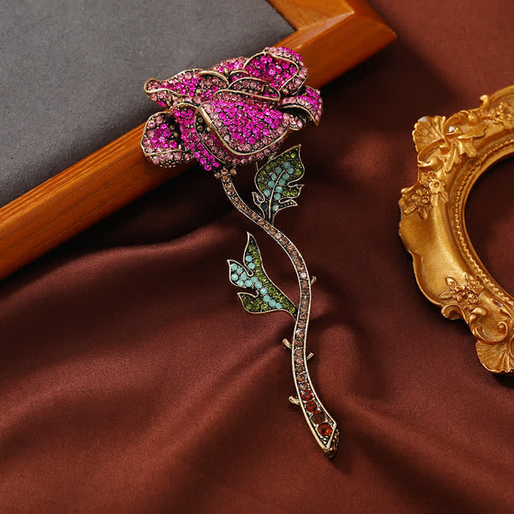 Frauen lange Zweig Rose Strass Brosche