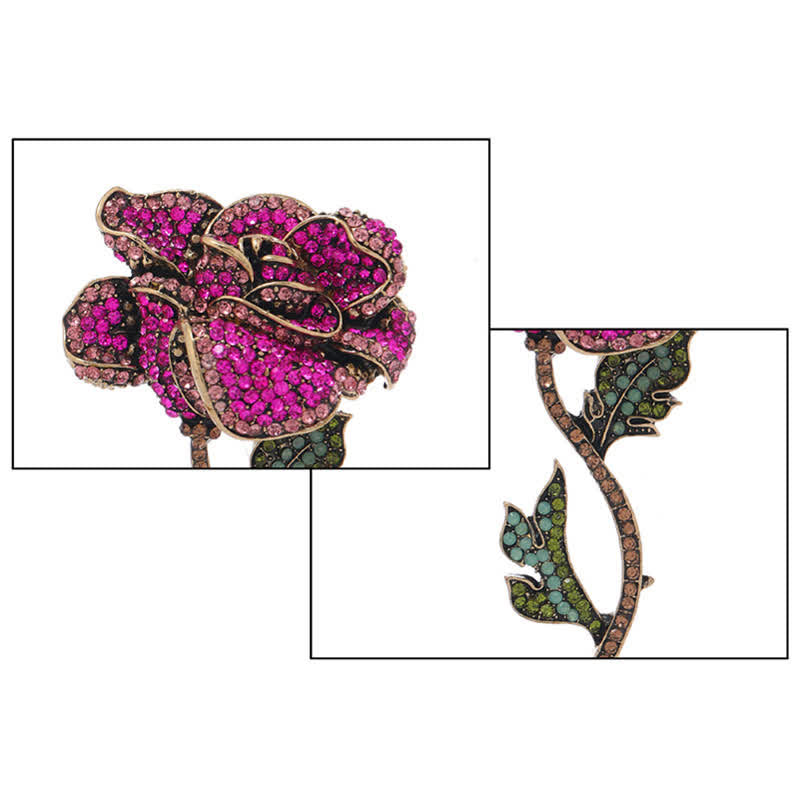 Frauen lange Zweig Rose Strass Brosche
