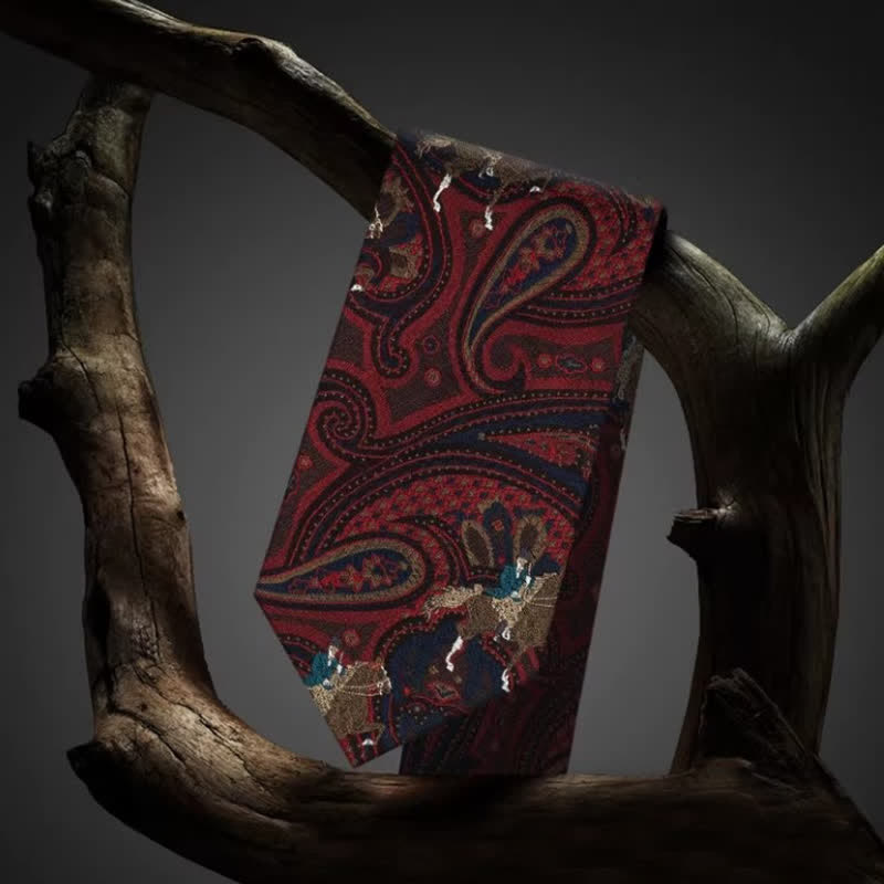 Rote Herrenreiter-Paisley-Krawatte mit Stickerei