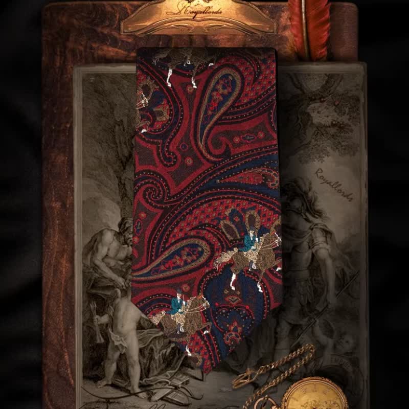 Rote Herrenreiter-Paisley-Krawatte mit Stickerei