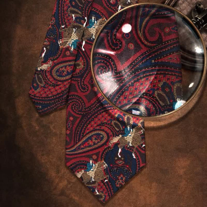 Rote Herrenreiter-Paisley-Krawatte mit Stickerei