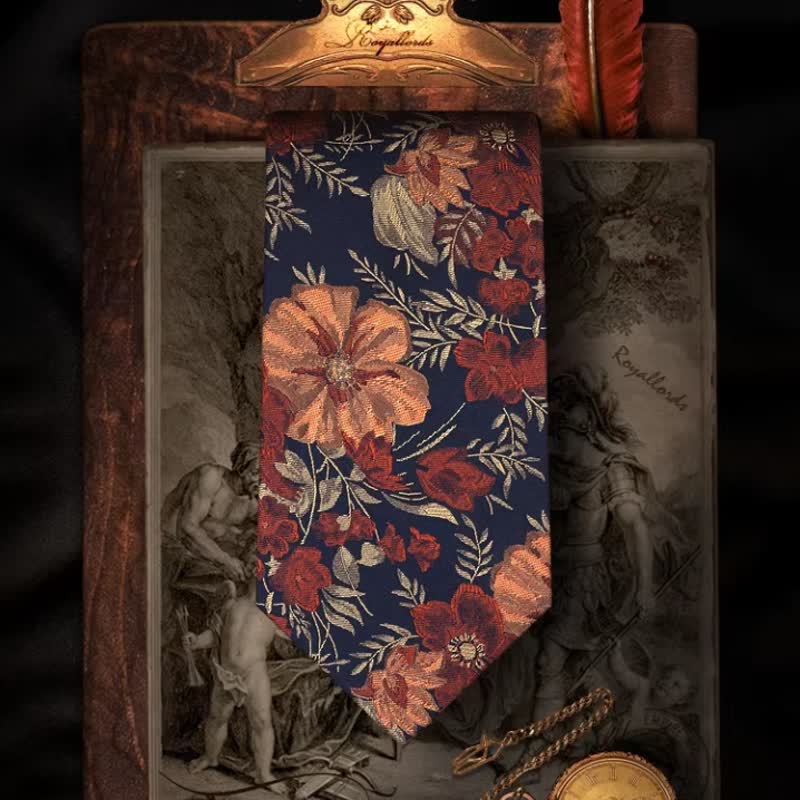 Retro-Blau gestickte Krawatte mit Blumenmuster für Herren