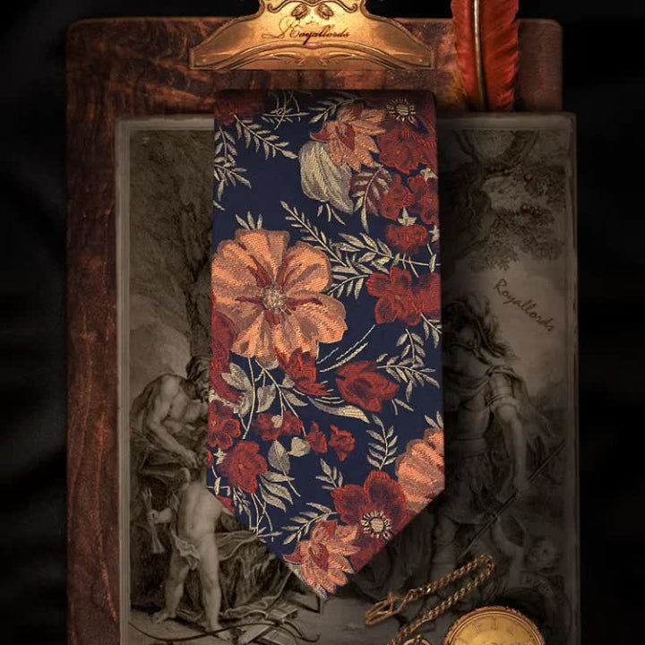 Retro-Blau gestickte Krawatte mit Blumenmuster für Herren