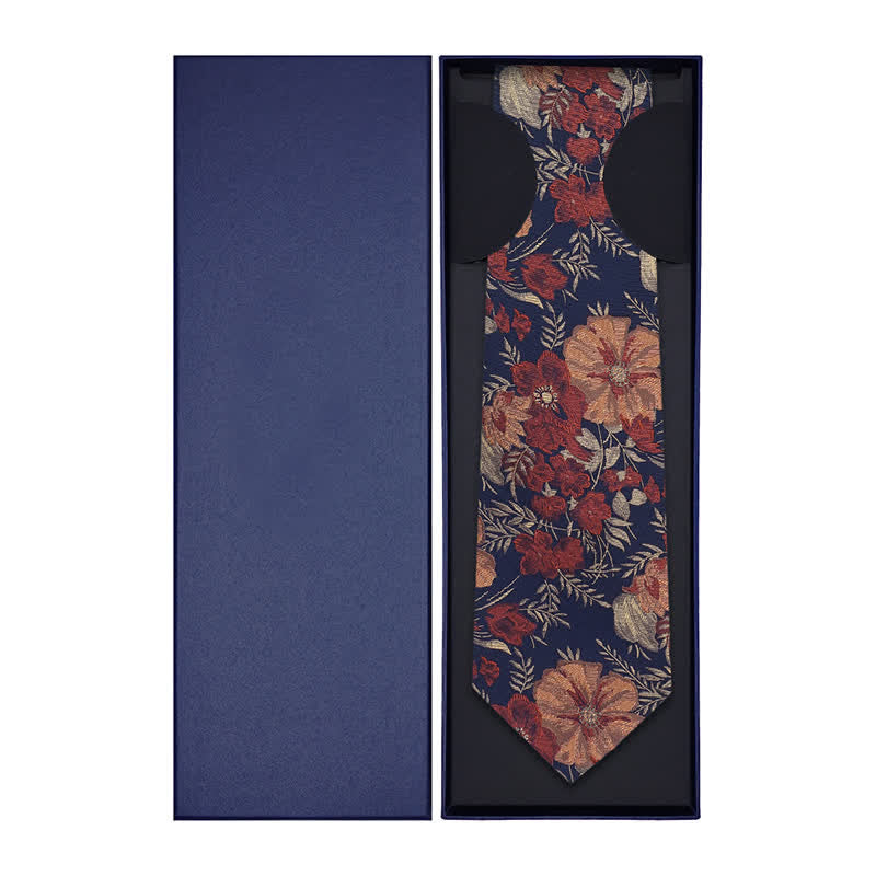 Retro-Blau gestickte Krawatte mit Blumenmuster für Herren