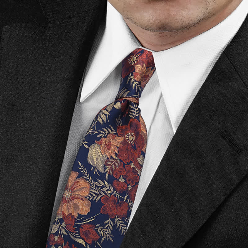 Retro-Blau gestickte Krawatte mit Blumenmuster für Herren