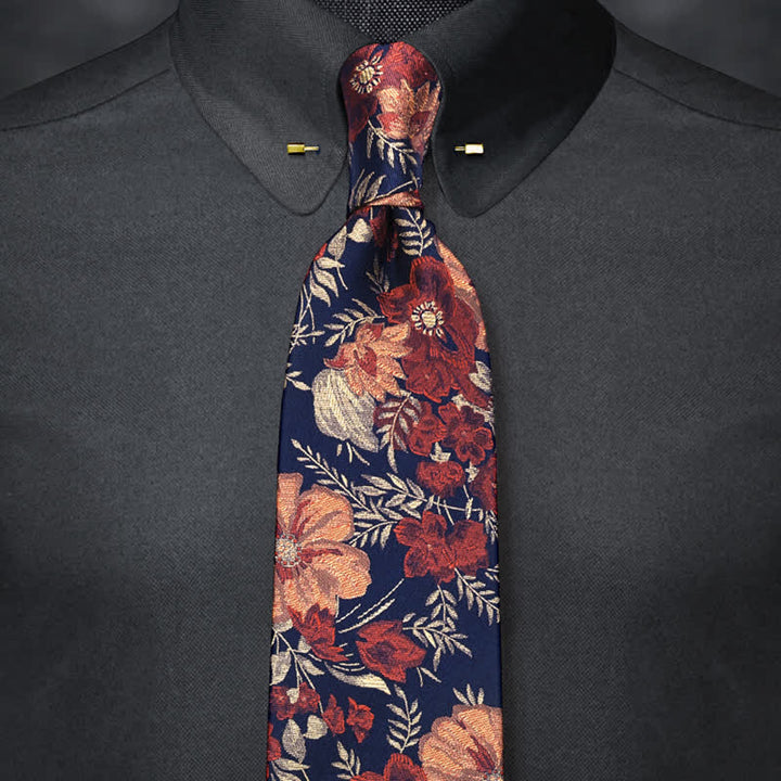Retro-Blau gestickte Krawatte mit Blumenmuster für Herren