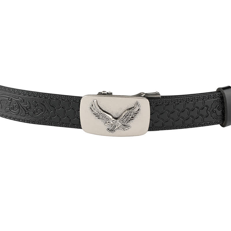 Herrengürtel mit fliegendem Adler Automatik-Schnalle und Prägung aus Leder