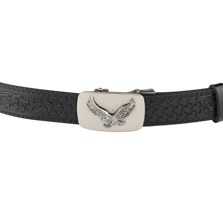 Herrengürtel mit fliegendem Adler Automatik-Schnalle und Prägung aus Leder