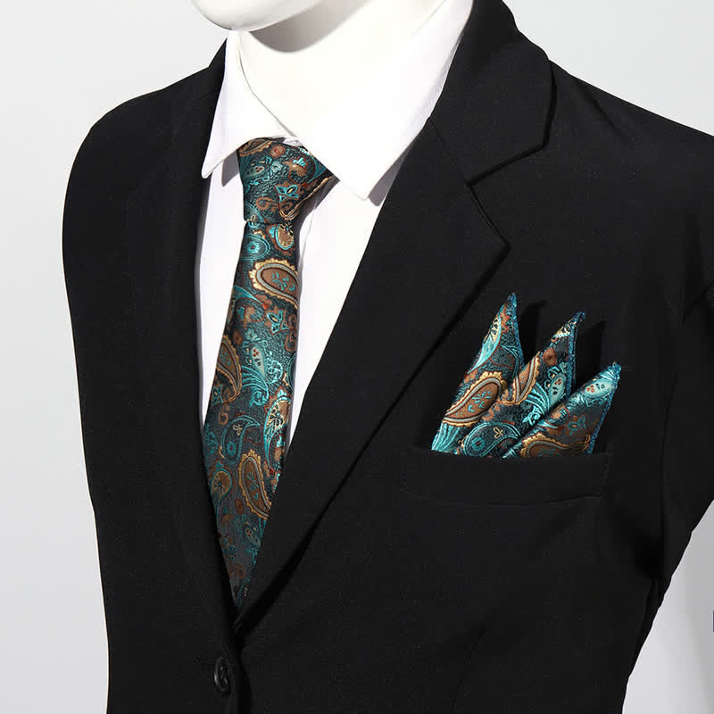 Luxuriöses Paisley Einstecktuch und Krawatte Set für Herren, 2 Stück