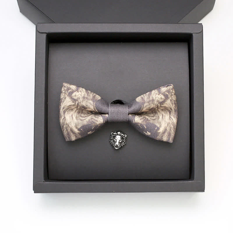 2-teiliges Herren-Fliegen-Set mit Brosche und Löwenkopf-Muster - image 1